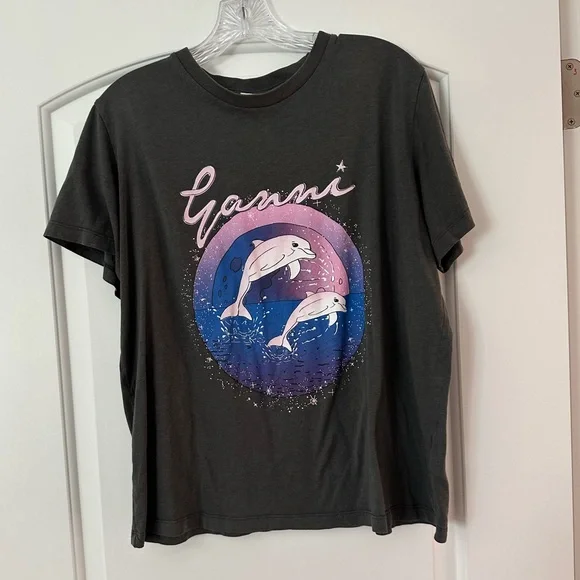 Ganni Relaxed T-Shirt with Dolphin Graphic - Picture 2 of 7